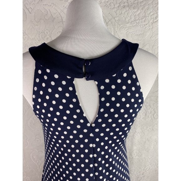 Navy Blue White Polka Dot Women's Dress Size 4 Sleeveless Career En Focus Studio - Picture 4 of 8